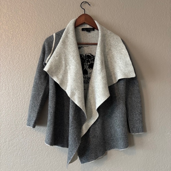 Skull Cashmere Cardigan Sweater S Gray and Cream Long Sleeve Open Front Wool - Picture 11 of 11